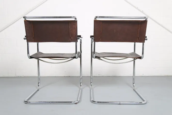 Pamono S34 Cantilever Chairs in Brown Leather and Chrome by Mart Stam for Thonet, Germany, 1970s, Set of 2 Hot