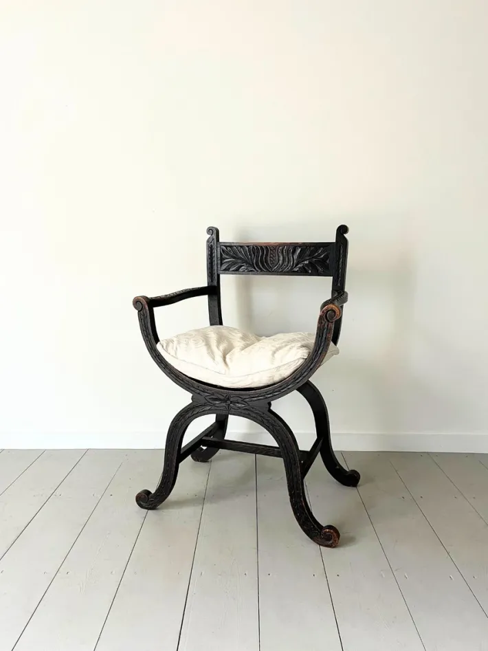 Pamono Savanarola Chair with Hand-Carved Detail and X Frame, Italy, 19th Century Best
