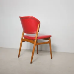 Pamono Scandinavian Beech Chair with Red Skai Upholstery, 1950s Sale