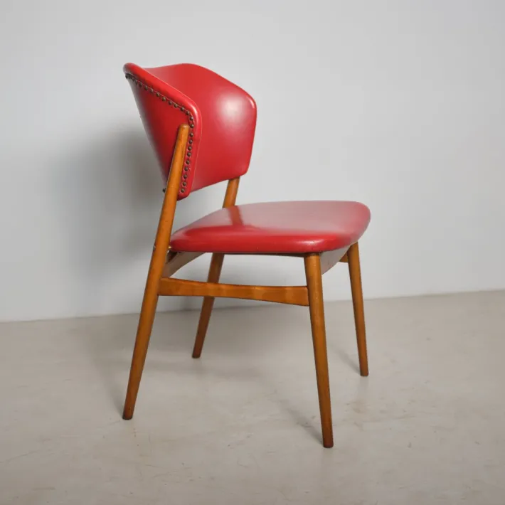 Pamono Scandinavian Beech Chair with Red Skai Upholstery, 1950s Sale