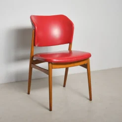 Pamono Scandinavian Beech Chair with Red Skai Upholstery, 1950s Sale