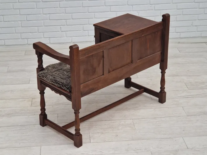 Pamono Scandinavian Bench or Sofa in Oak & Sheepskin, 1950s