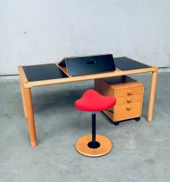 Pamono Scandinavian Ergonomic Design Writing Desk and Stool from Stokke, 1980s, Set of 3