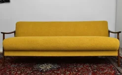 Pamono Scandinavian Foldable Teak Sofa in Yellow Bouclé, 1960s Sale