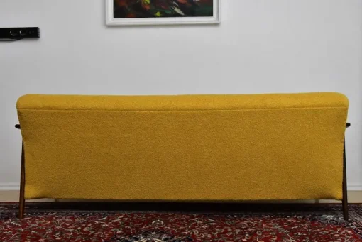 Pamono Scandinavian Foldable Teak Sofa in Yellow Bouclé, 1960s Sale
