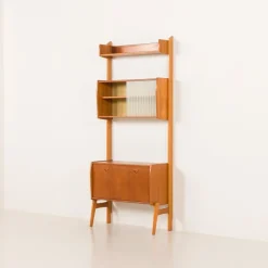 Pamono Scandinavian Free Standing Wall Unit with Audio Apliances Cabinet, 1960s Online