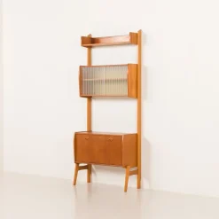 Pamono Scandinavian Free Standing Wall Unit with Audio Apliances Cabinet, 1960s Online