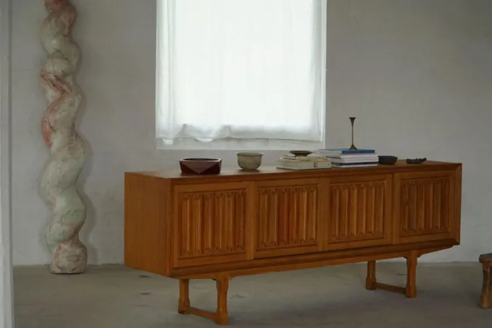 Pamono Scandinavian Low Sideboard in Oak, 1950s Sale