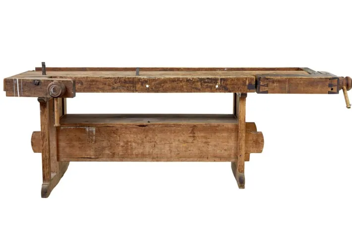 Pamono Scandinavian Pine Trestle Workbench, 1890s New