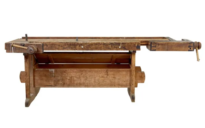 Pamono Scandinavian Pine Trestle Workbench, 1890s New