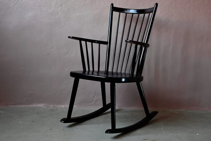 Pamono Scandinavian Rocking Chair in Black Wood Discount