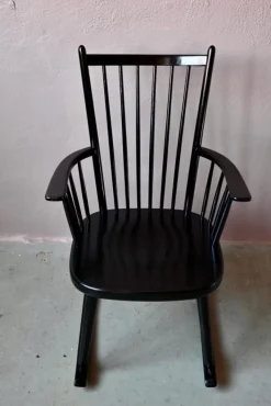 Pamono Scandinavian Rocking Chair in Black Wood Discount