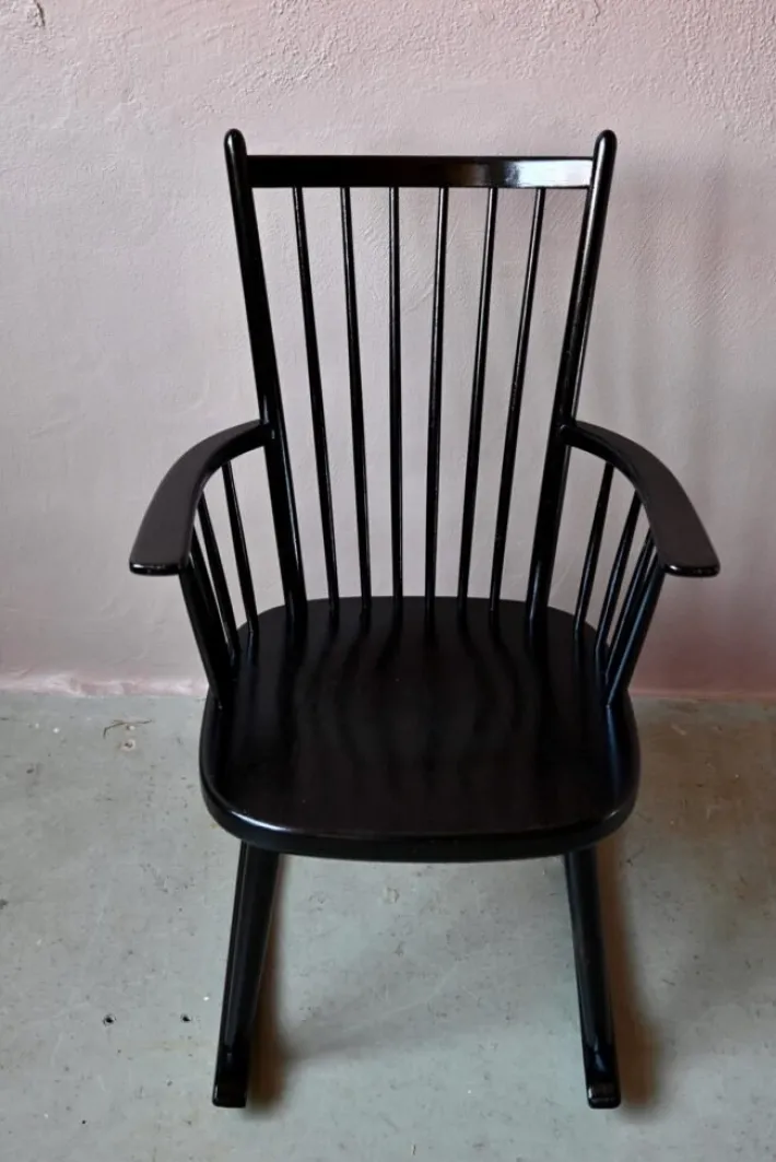 Pamono Scandinavian Rocking Chair in Black Wood Discount