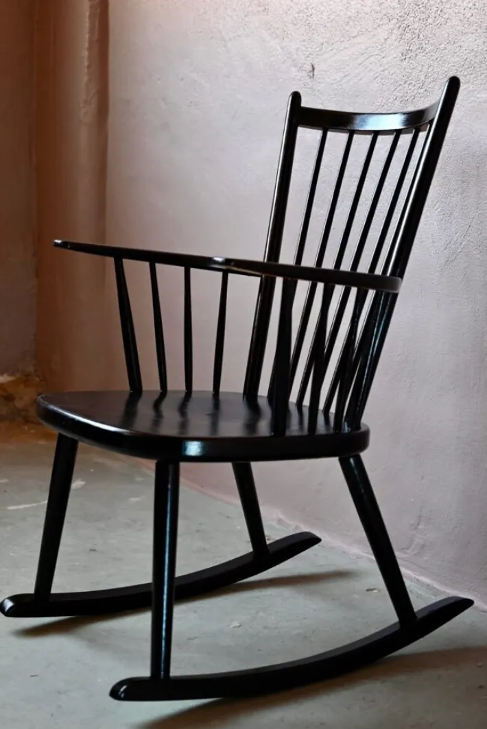 Pamono Scandinavian Rocking Chair in Black Wood Discount