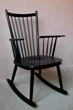 Pamono Scandinavian Rocking Chair in Black Wood Discount