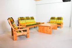 Pamono Scandinavian Seating Group in Pinewood & Rainbow Fabric by Yngve Ekström for Swedese, 1970s, Set of 5 Clearance