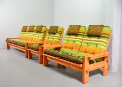 Pamono Scandinavian Seating Group in Pinewood & Rainbow Fabric by Yngve Ekström for Swedese, 1970s, Set of 5 Clearance