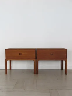 Pamono Scandinavian Teak Nightstands by Kai Kristiansen for Aksel Kjersgaard, Denmark, 1960s, Set of 2 New