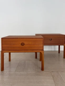 Pamono Scandinavian Teak Nightstands by Kai Kristiansen for Aksel Kjersgaard, Denmark, 1960s, Set of 2 New