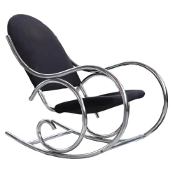 Pamono Sculptural Chrome and Black Velour Rocking Chair in the style of Milo Baughman, 1970s Hot