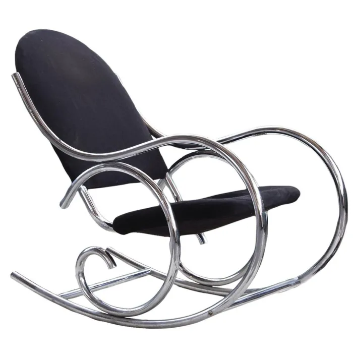 Pamono Sculptural Chrome and Black Velour Rocking Chair in the style of Milo Baughman, 1970s Hot