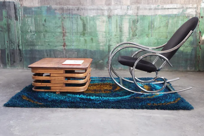 Pamono Sculptural Chrome and Black Velour Rocking Chair in the style of Milo Baughman, 1970s Hot