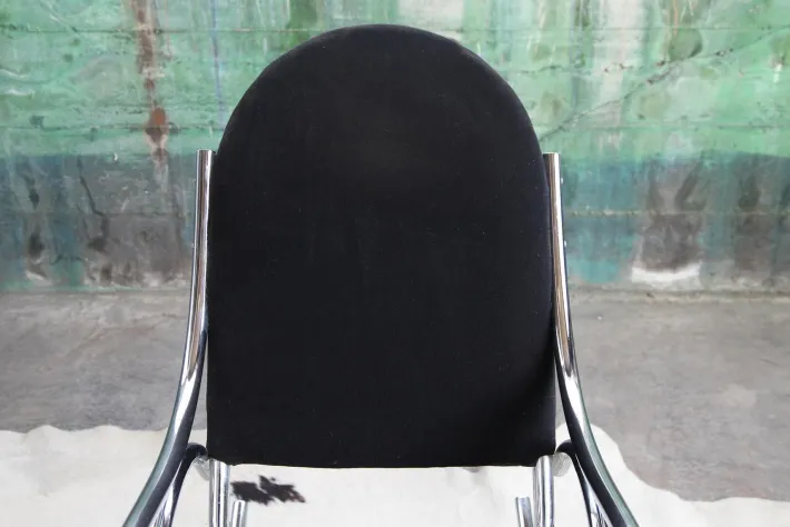 Pamono Sculptural Chrome and Black Velour Rocking Chair in the style of Milo Baughman, 1970s Hot