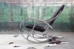 Pamono Sculptural Chrome and Black Velour Rocking Chair in the style of Milo Baughman, 1970s Hot