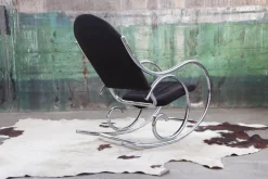 Pamono Sculptural Chrome and Black Velour Rocking Chair in the style of Milo Baughman, 1970s Hot