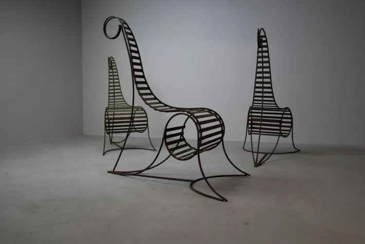 Pamono Sculptural Iron Chairs in the style of André Dubreuil, 1980s, Set of 3 Outlet