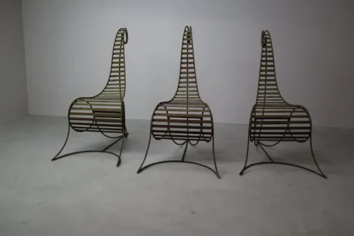 Pamono Sculptural Iron Chairs in the style of André Dubreuil, 1980s, Set of 3 Outlet