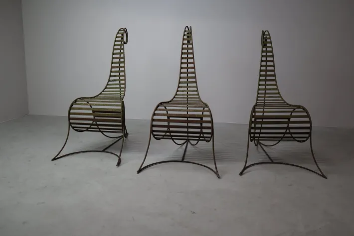 Pamono Sculptural Iron Chairs in the style of André Dubreuil, 1980s, Set of 3 Outlet