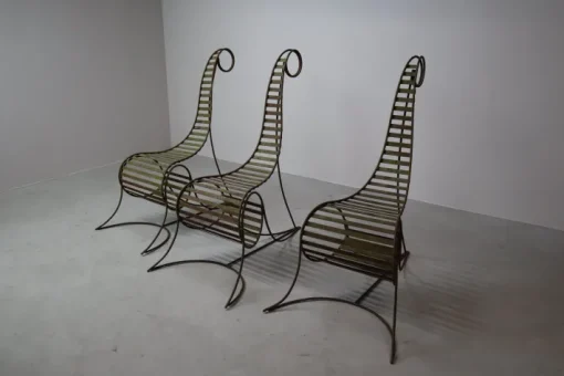 Pamono Sculptural Iron Chairs in the style of André Dubreuil, 1980s, Set of 3 Outlet