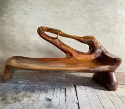 Pamono Sculptural Wooden Hand-Carved Bench