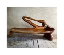 Pamono Sculptural Wooden Hand-Carved Bench