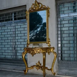 Pamono Second Half of the 20th Century Console with Mirror in Carved and Gilded Wood, France, 1890s, Set of 2 Clearance
