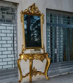 Pamono Second Half of the 20th Century Console with Mirror in Carved and Gilded Wood, France, 1890s, Set of 2 Clearance