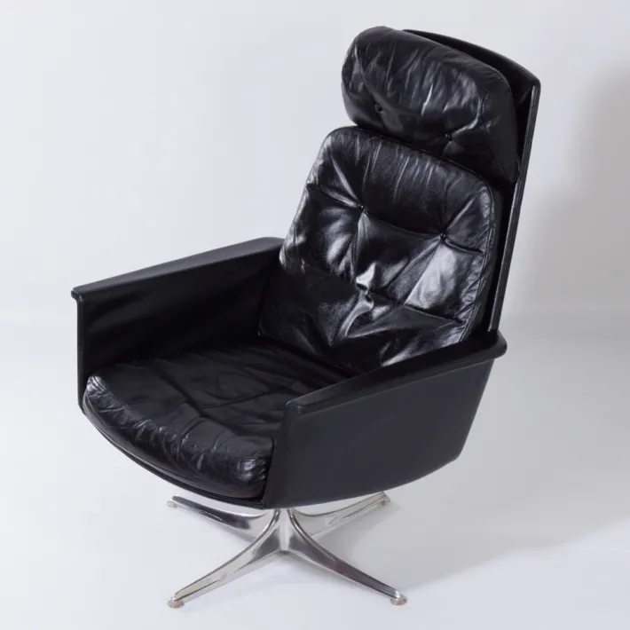Pamono Sedia Swivel Chair in Black Leather attributed to Horst Brüning for Cor, 1960s Discount