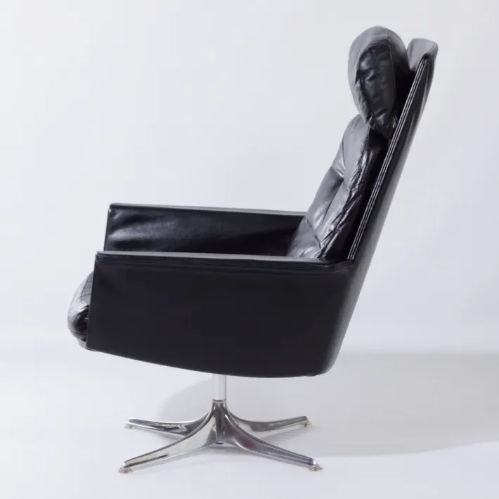 Pamono Sedia Swivel Chair in Black Leather attributed to Horst Brüning for Cor, 1960s Discount