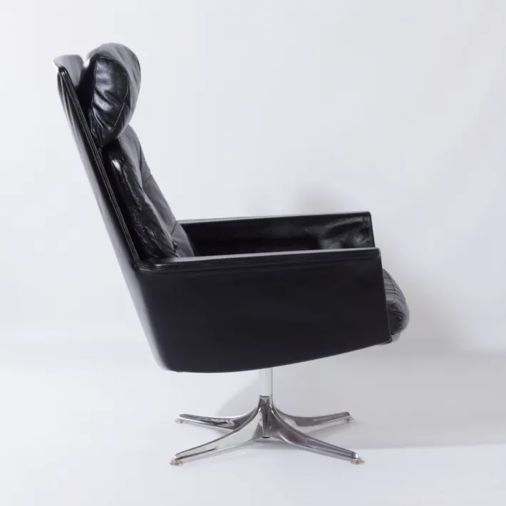 Pamono Sedia Swivel Chair in Black Leather attributed to Horst Brüning for Cor, 1960s Discount