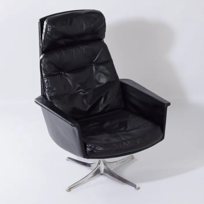 Pamono Sedia Swivel Chair in Black Leather attributed to Horst Brüning for Cor, 1960s Discount