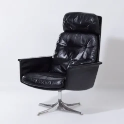 Pamono Sedia Swivel Chair in Black Leather attributed to Horst Brüning for Cor, 1960s Discount