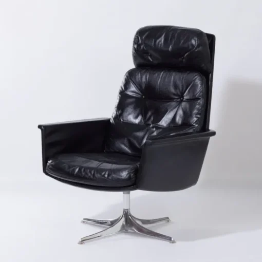 Pamono Sedia Swivel Chair in Black Leather attributed to Horst Brüning for Cor, 1960s Discount