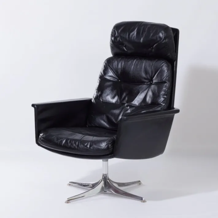 Pamono Sedia Swivel Chair in Black Leather attributed to Horst Brüning for Cor, 1960s Discount