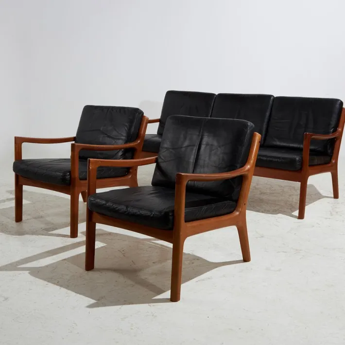 Pamono Senator Leather Sofa Set by Ole Wanscher for France & Søn, 1960s, Set of 3 Best