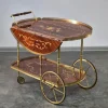 Pamono Serving Drink Bar Cart Trolley with Side Flaps in Marquetry Inlays, 1970s