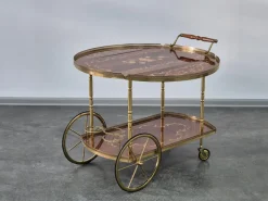 Pamono Serving Drink Bar Cart Trolley with Side Flaps in Marquetry Inlays, 1970s