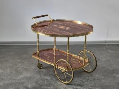 Pamono Serving Drink Bar Cart Trolley with Side Flaps in Marquetry Inlays, 1970s