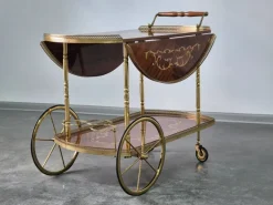 Pamono Serving Drink Bar Cart Trolley with Side Flaps in Marquetry Inlays, 1970s