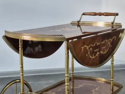 Pamono Serving Drink Bar Cart Trolley with Side Flaps in Marquetry Inlays, 1970s